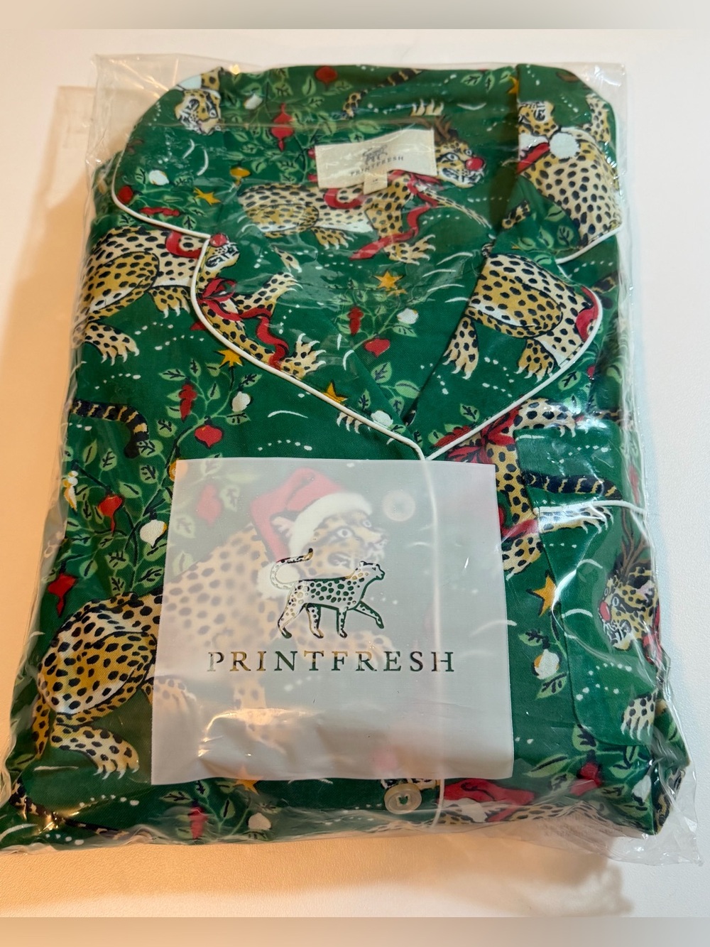 Printfresh Very Merry Bagheera Flannel Pajama Set Mistletoe Santa Leopard Plus